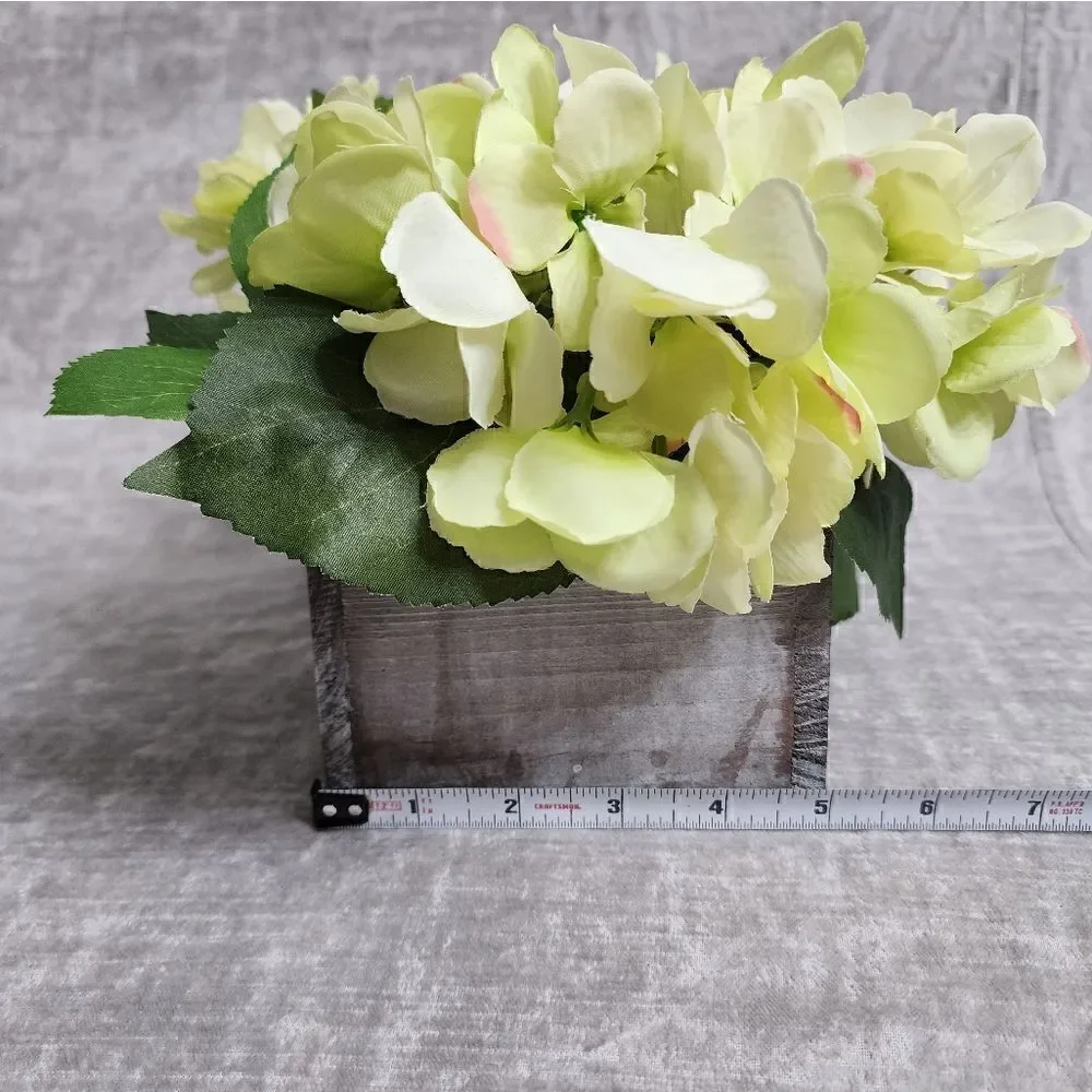 New Light Green Hydrangea Arrangement in a wooden box / centerpiece/ home decor